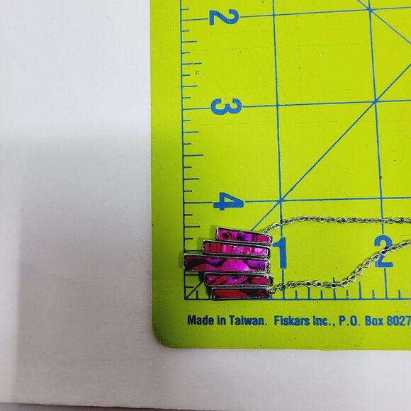 Estate silver tone pink paua shell earrings and necklace set - Picture 2 of 3